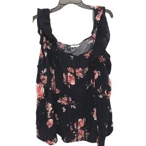 Maurices Womens Tank Size 2x Blue W Pink Floral Ruffle Sleeve cottage  Boho Top